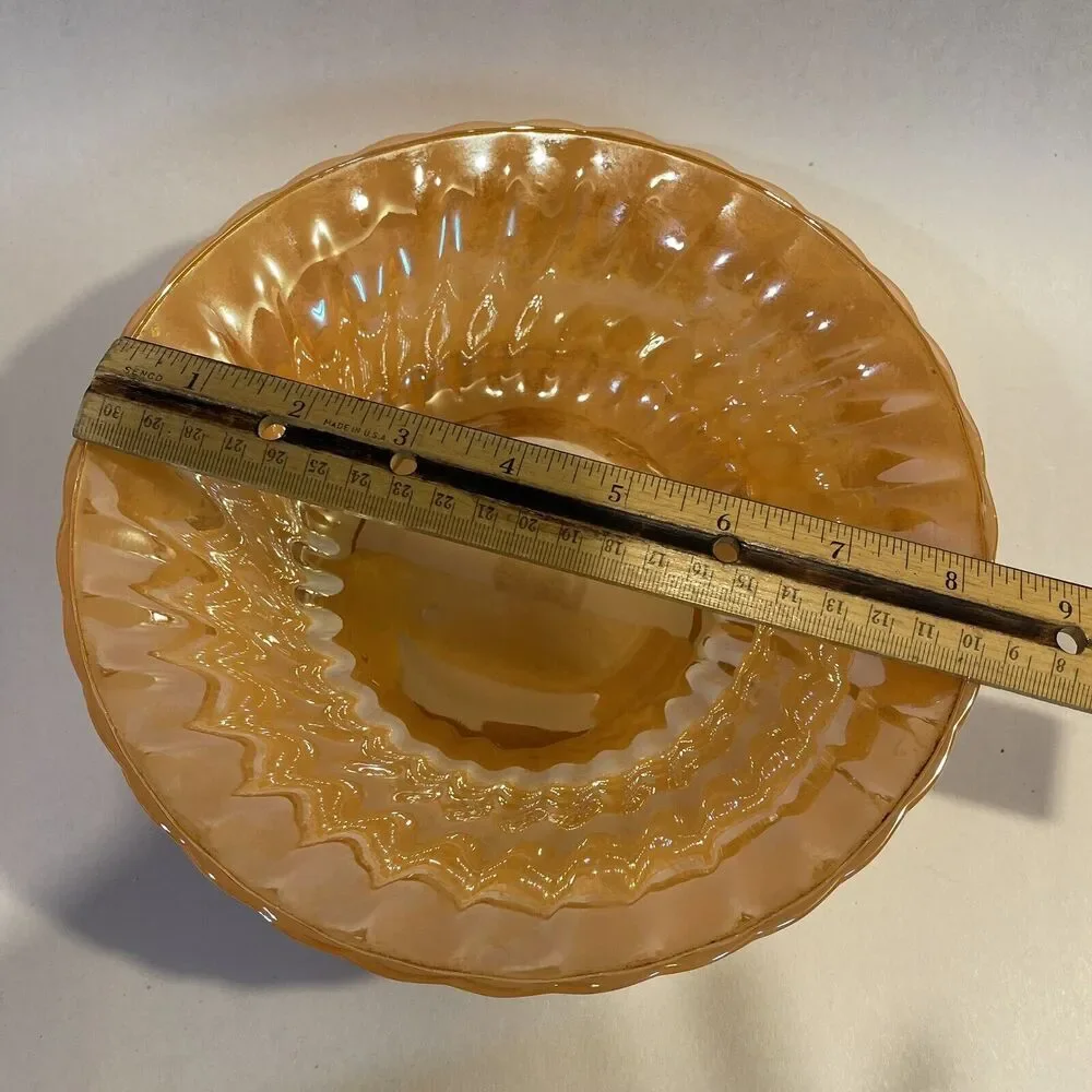 Vintage Anchor Hocking Fire King Oven Ware Peach Luster‎ Swirl Serving Bowl 8